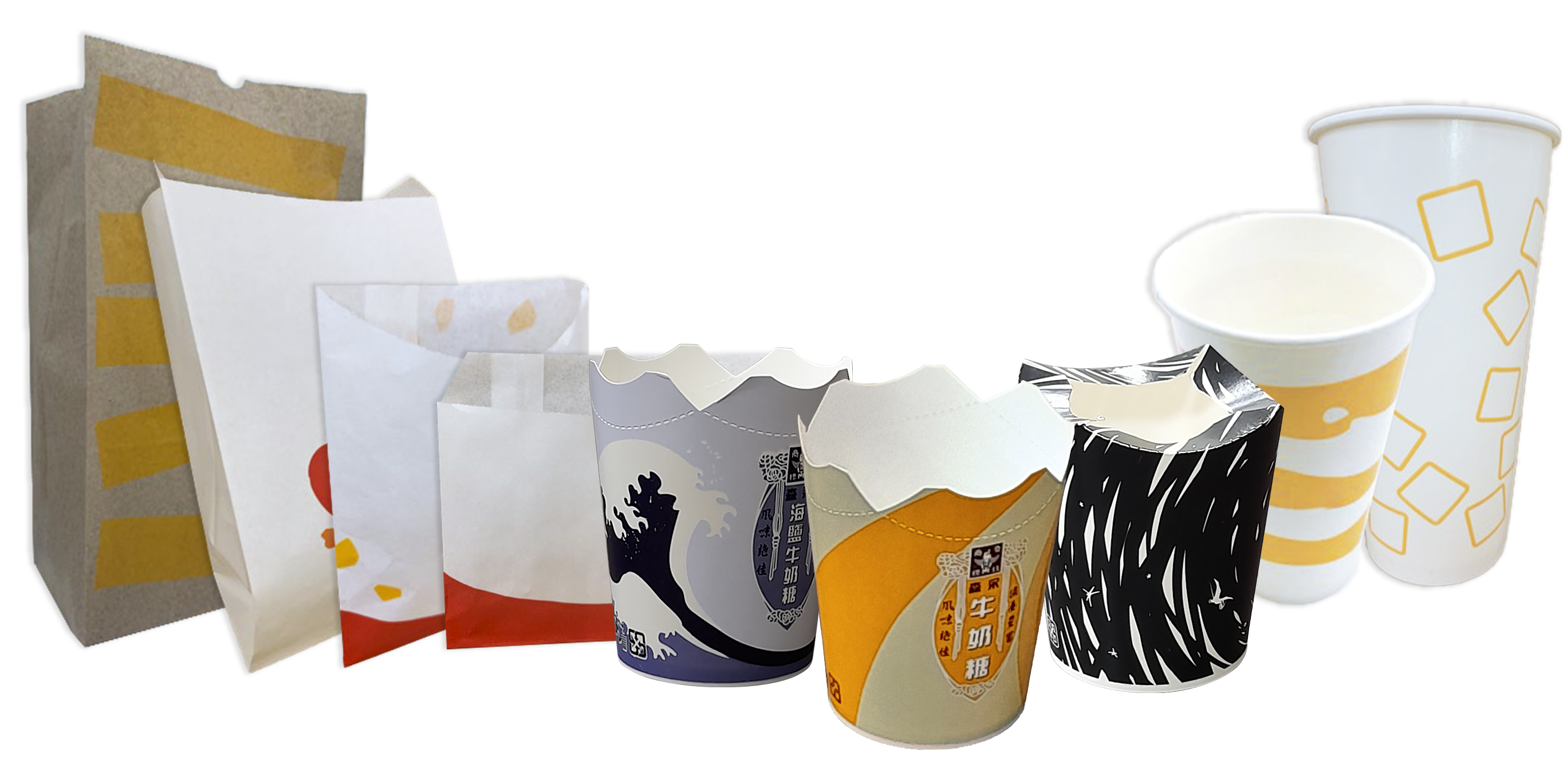Paper cup and paper bag